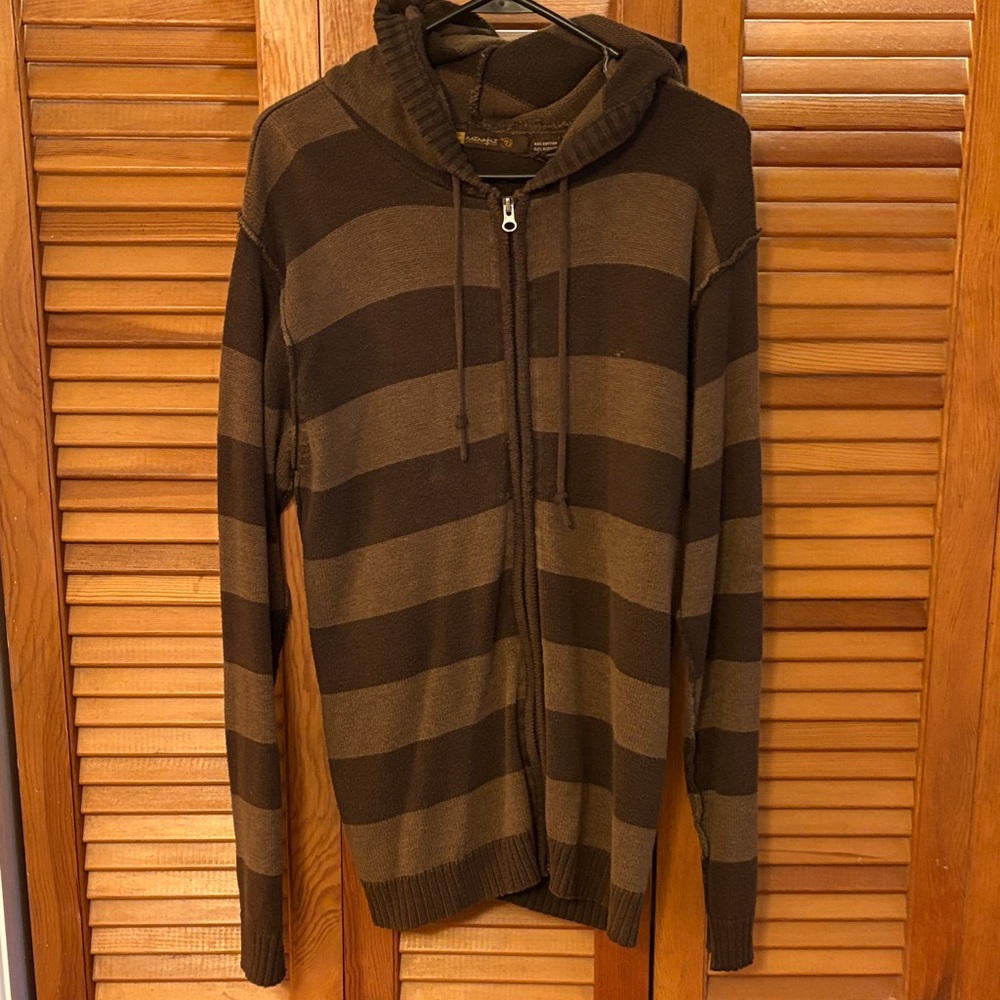 Retrofit Men's Dark Brown and Tan Zip-Up Hooded Sweater